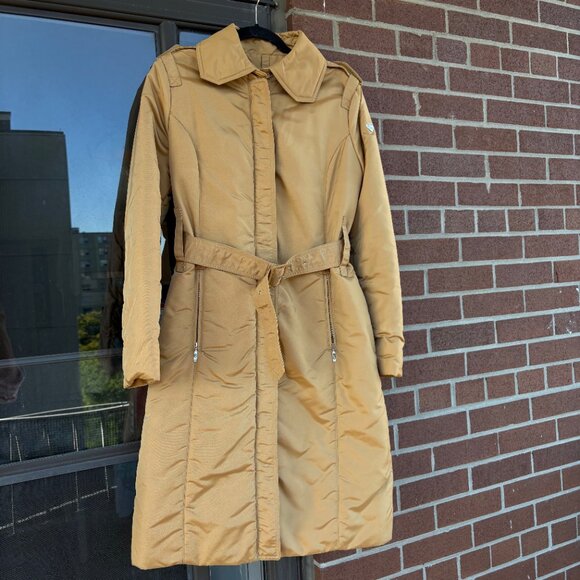 Post Card Puffer Beige Camel Quilted Beltted Mid Length Coat sz 6 - Picture 2 of 15